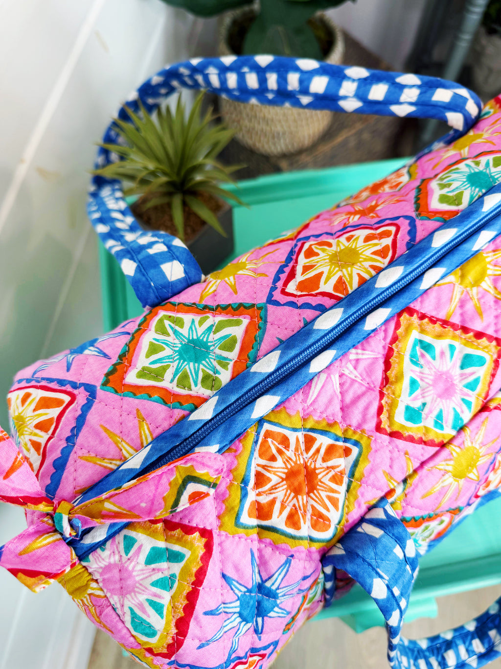 Quilted Mini Duffle Bag - Pink Sunshine