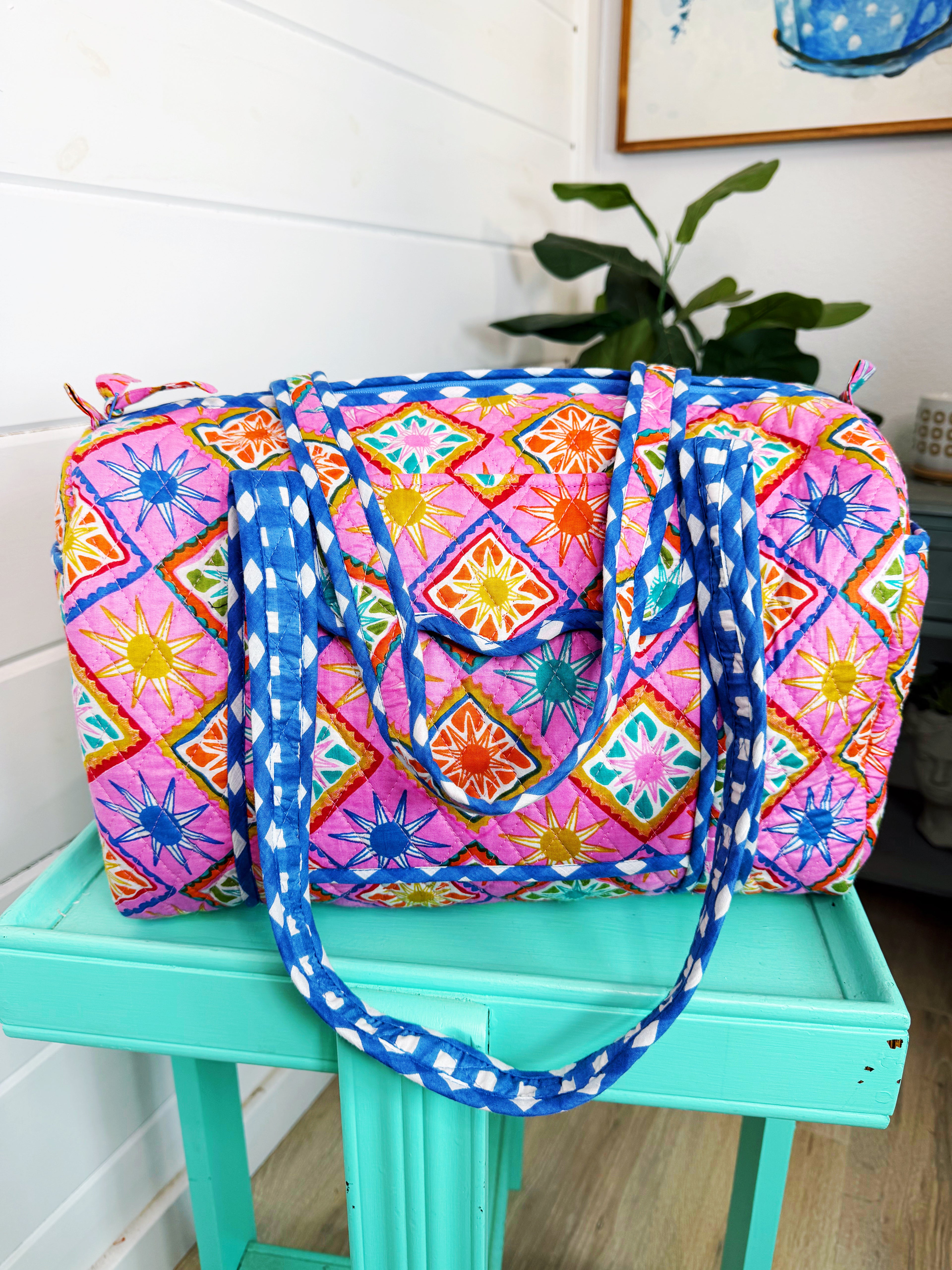 Quilted Mini Duffle Bag - Pink Sunshine