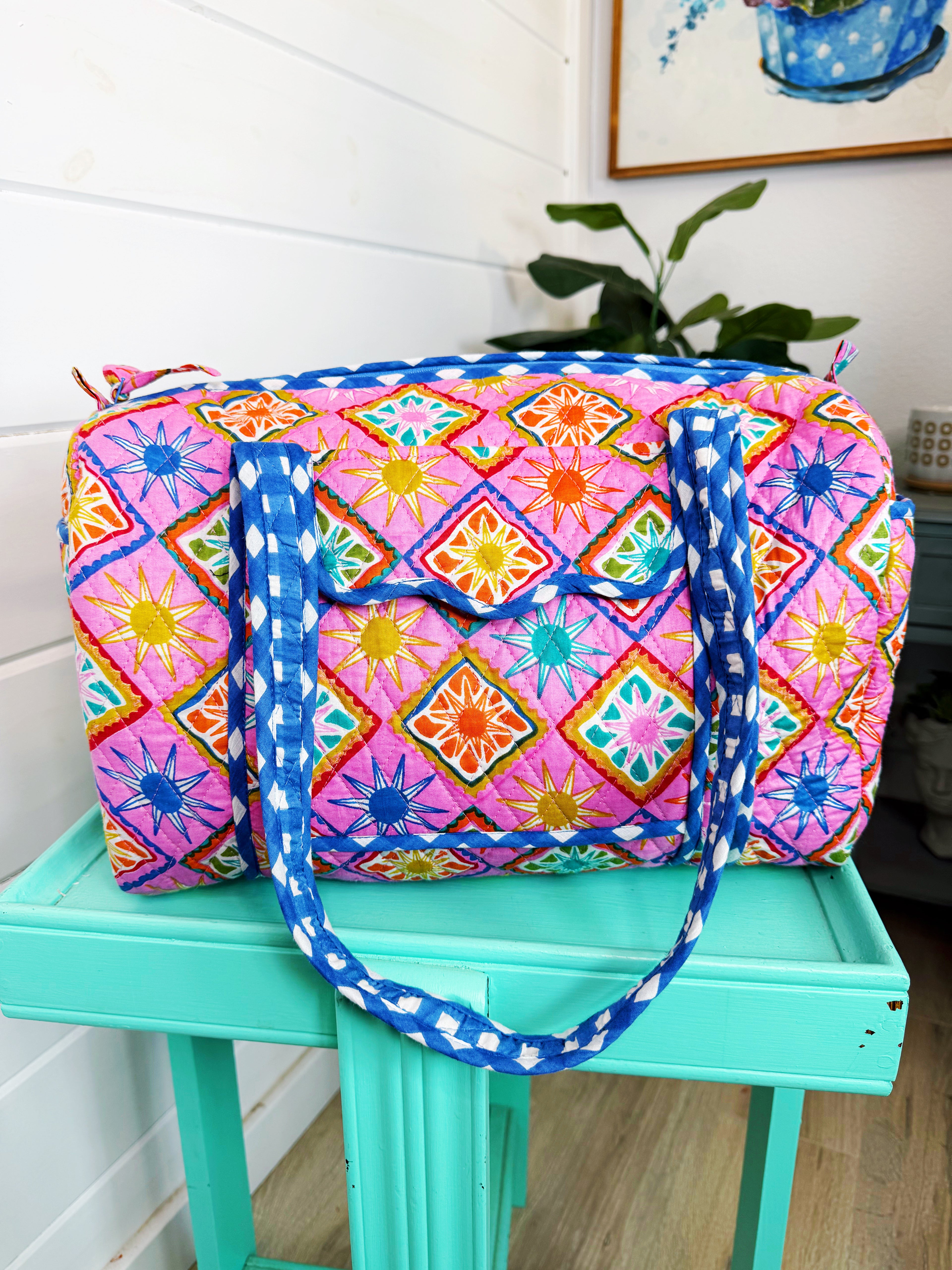 Quilted Mini Duffle Bag - Pink Sunshine