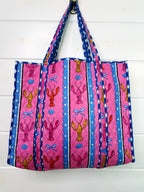 Quilted Cotton Reversible Large Tote Bag - Pink Lobster Print