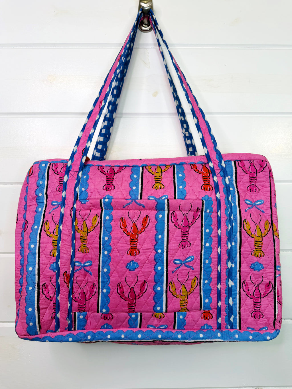 Quilted Weekender Duffle Overnight Bag - Pink Lobster Print