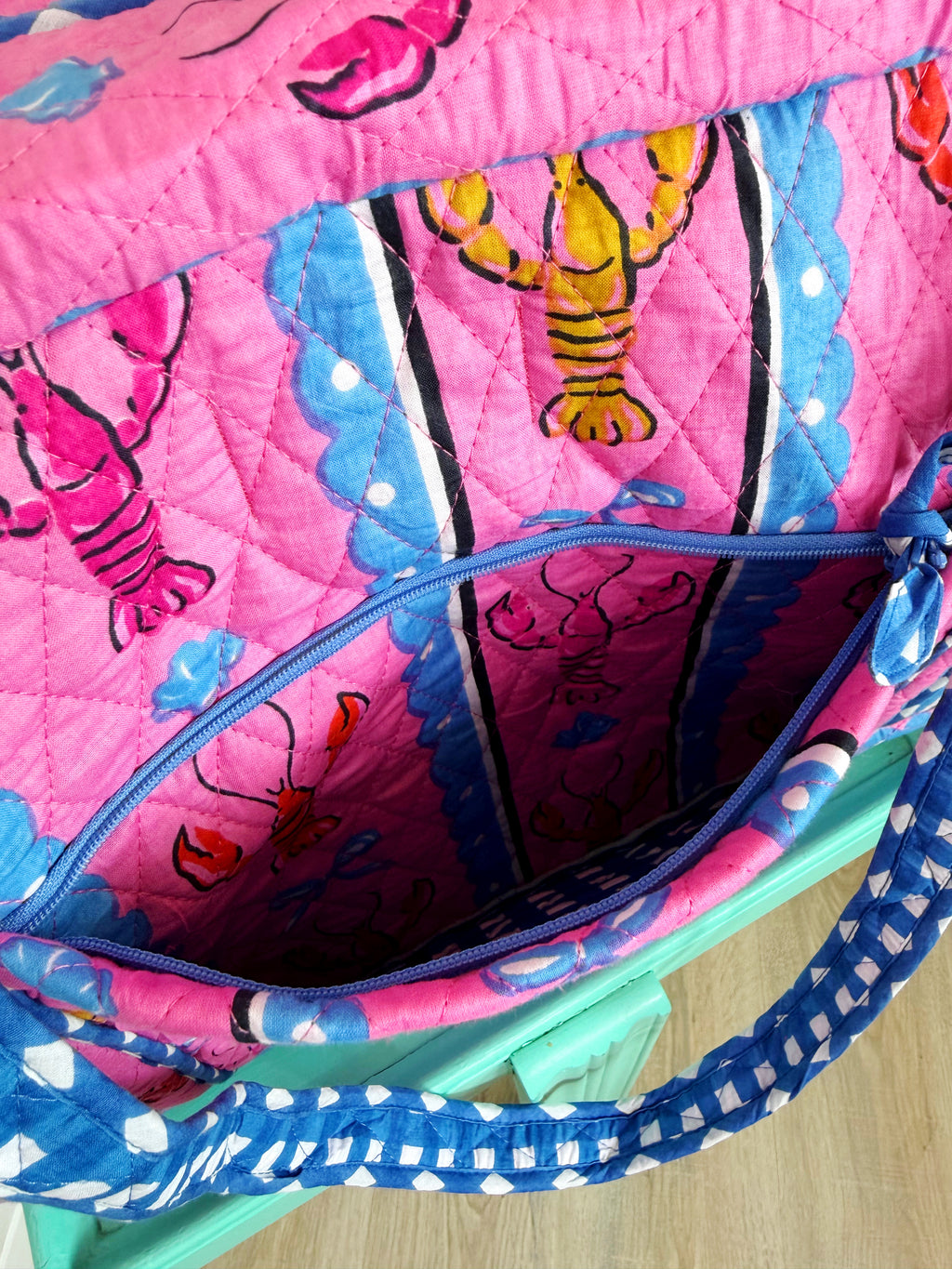 Quilted Weekender Duffle Overnight Bag - Pink Lobster Print