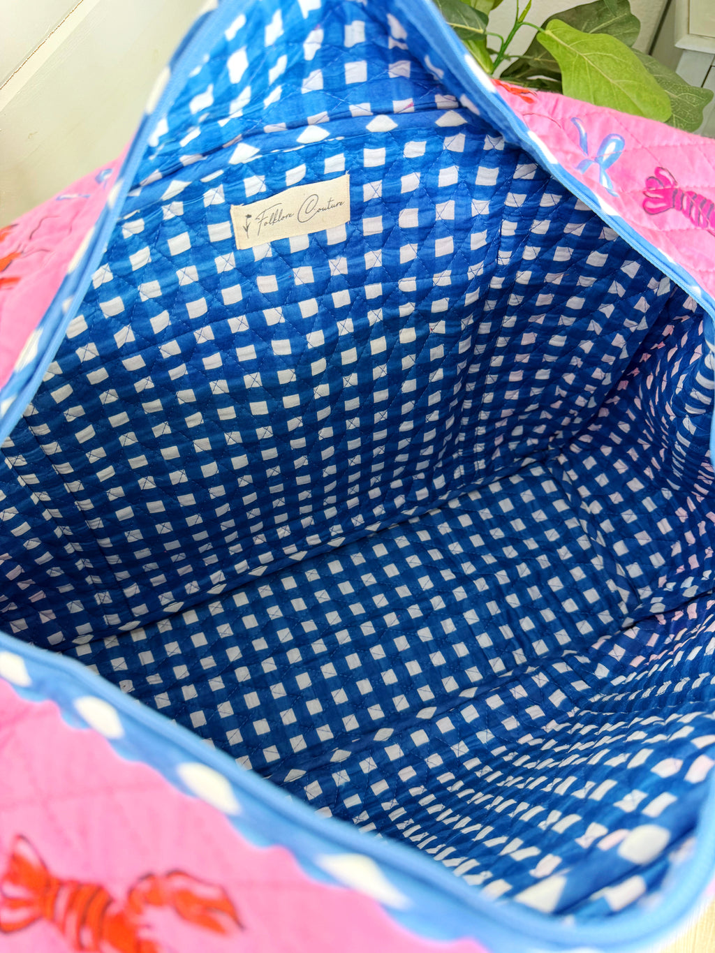 Quilted Weekender Duffle Overnight Bag - Pink Lobster Print