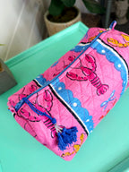 Quilted Makeup Cosmetics Toiletry Bag - Pink Lobster Print