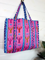 Quilted Cotton Reversible Large Tote Bag - Pink Lobster Print