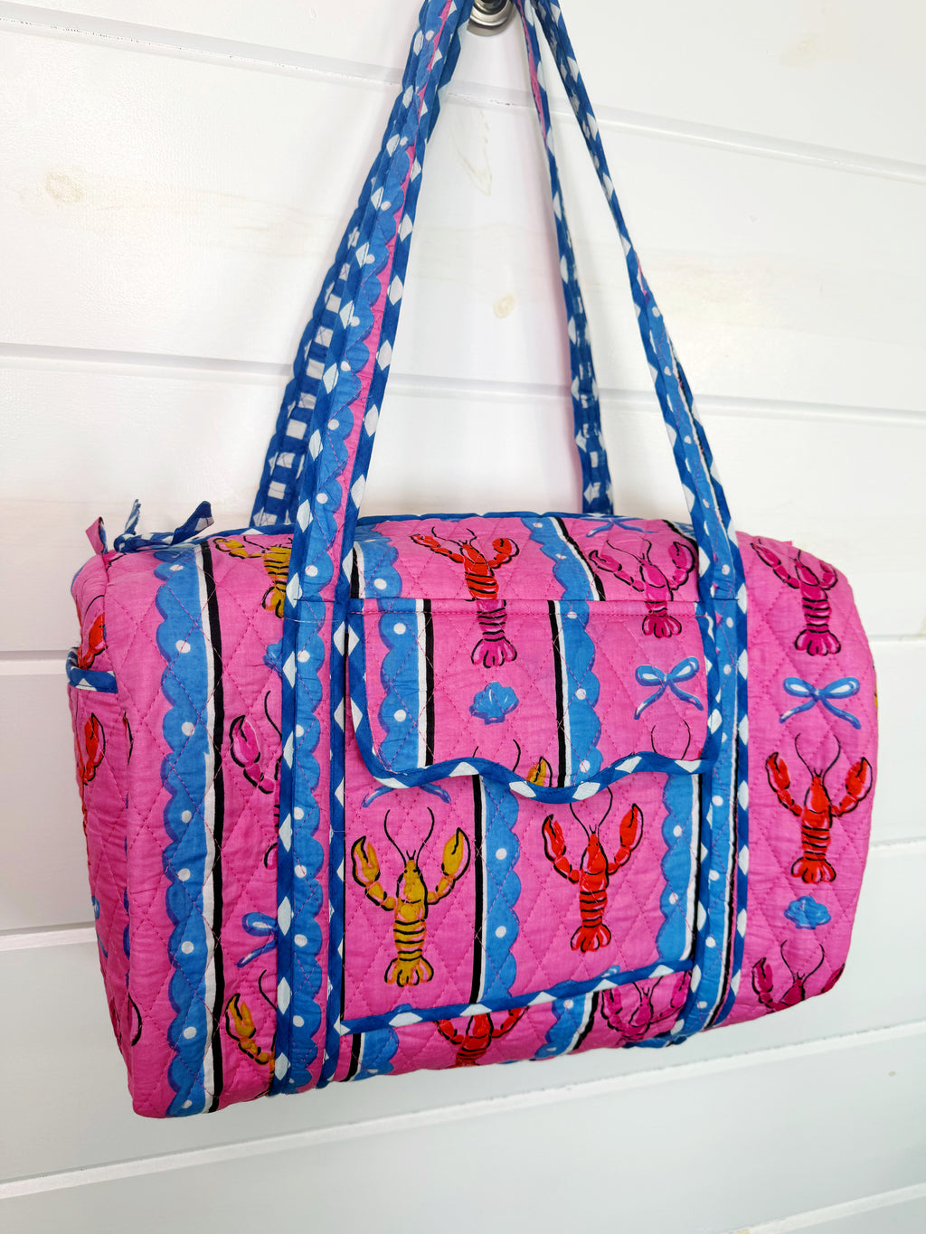 Quilted Mini Duffle Bag - Pink Lobster