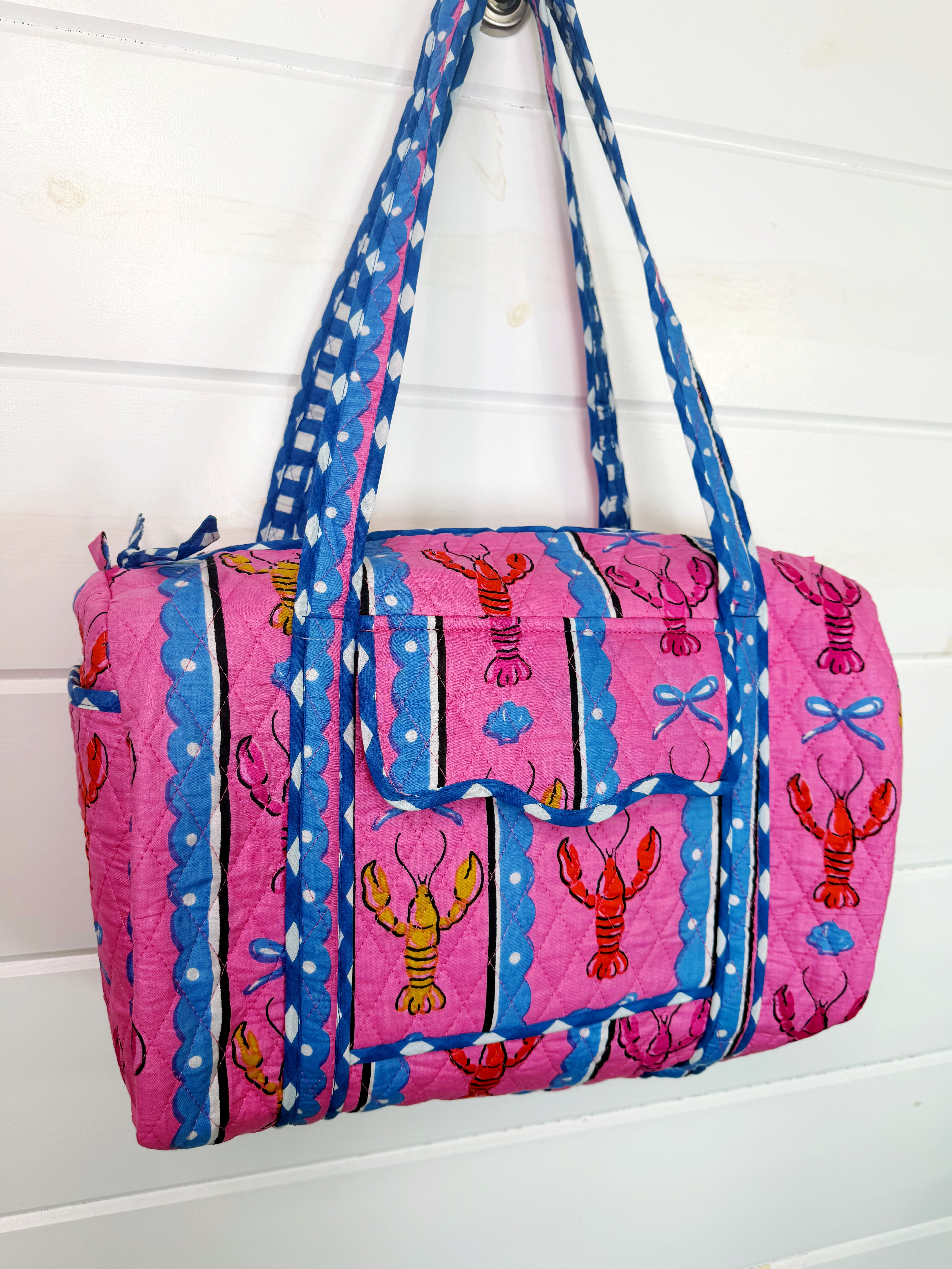 Quilted Mini Duffle Bag - Pink Lobster