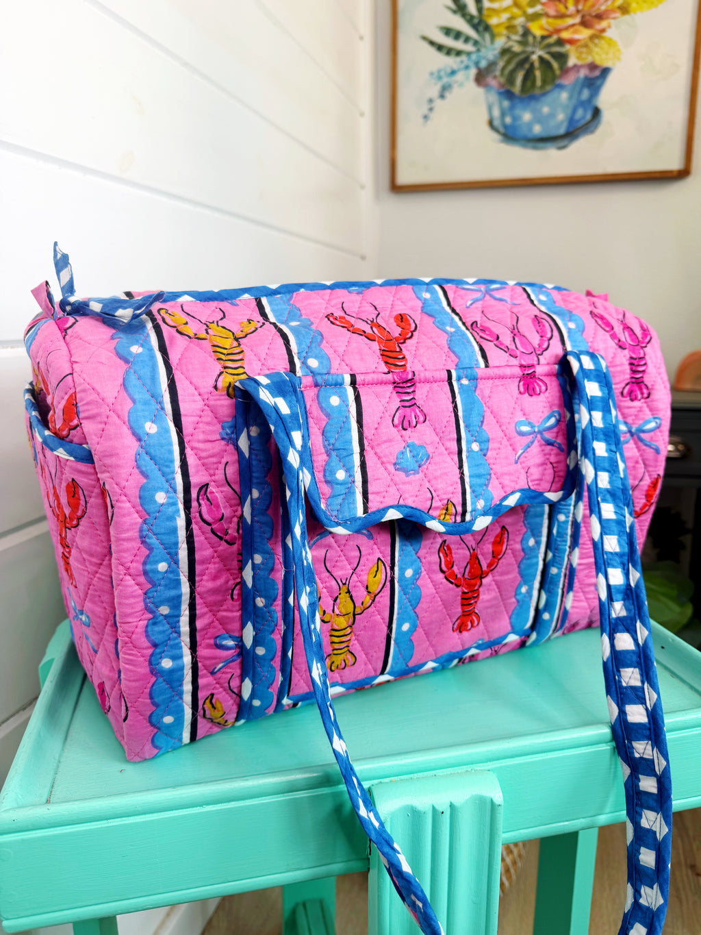 Quilted Mini Duffle Bag - Pink Lobster