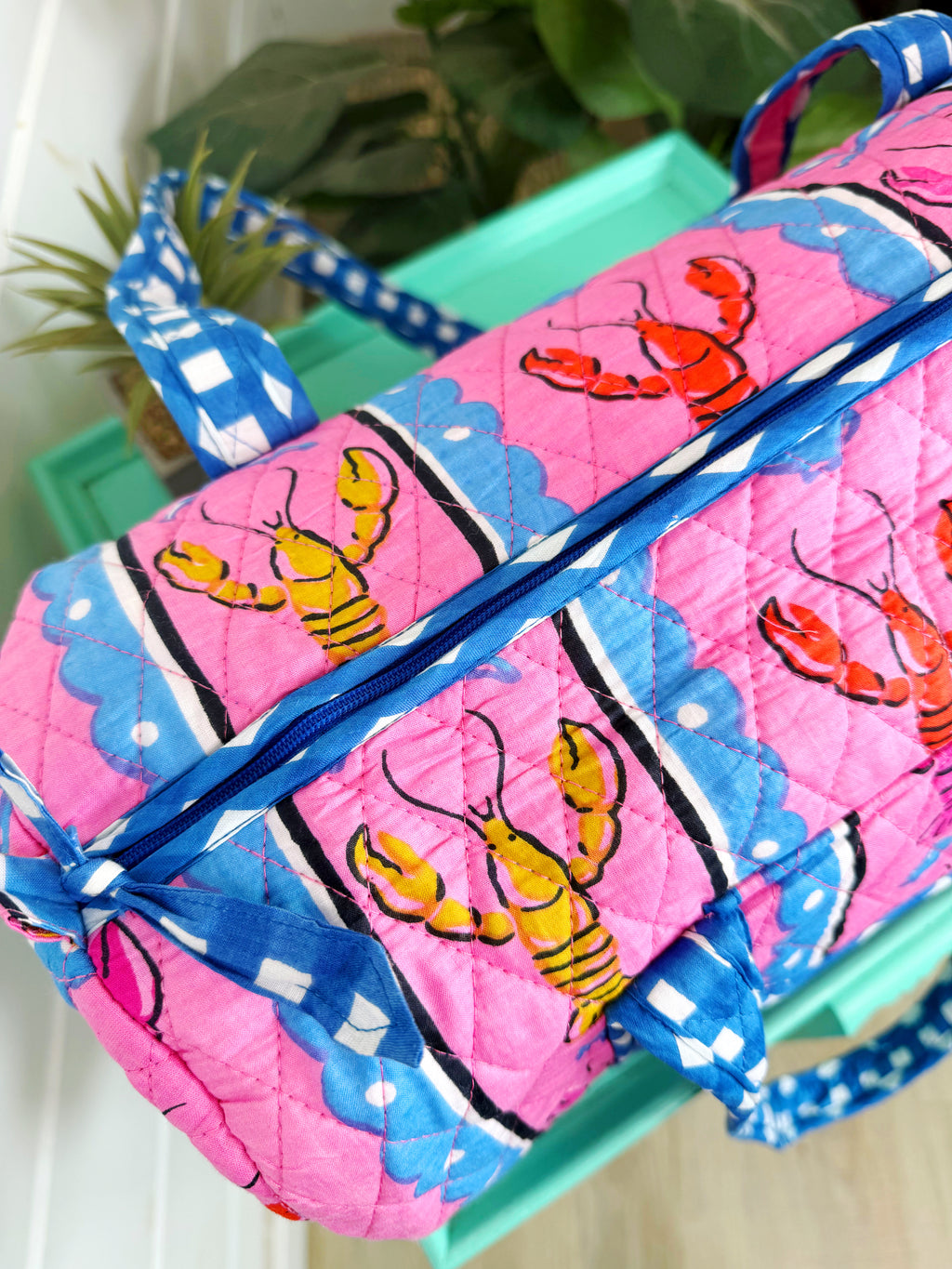 Quilted Mini Duffle Bag - Pink Lobster