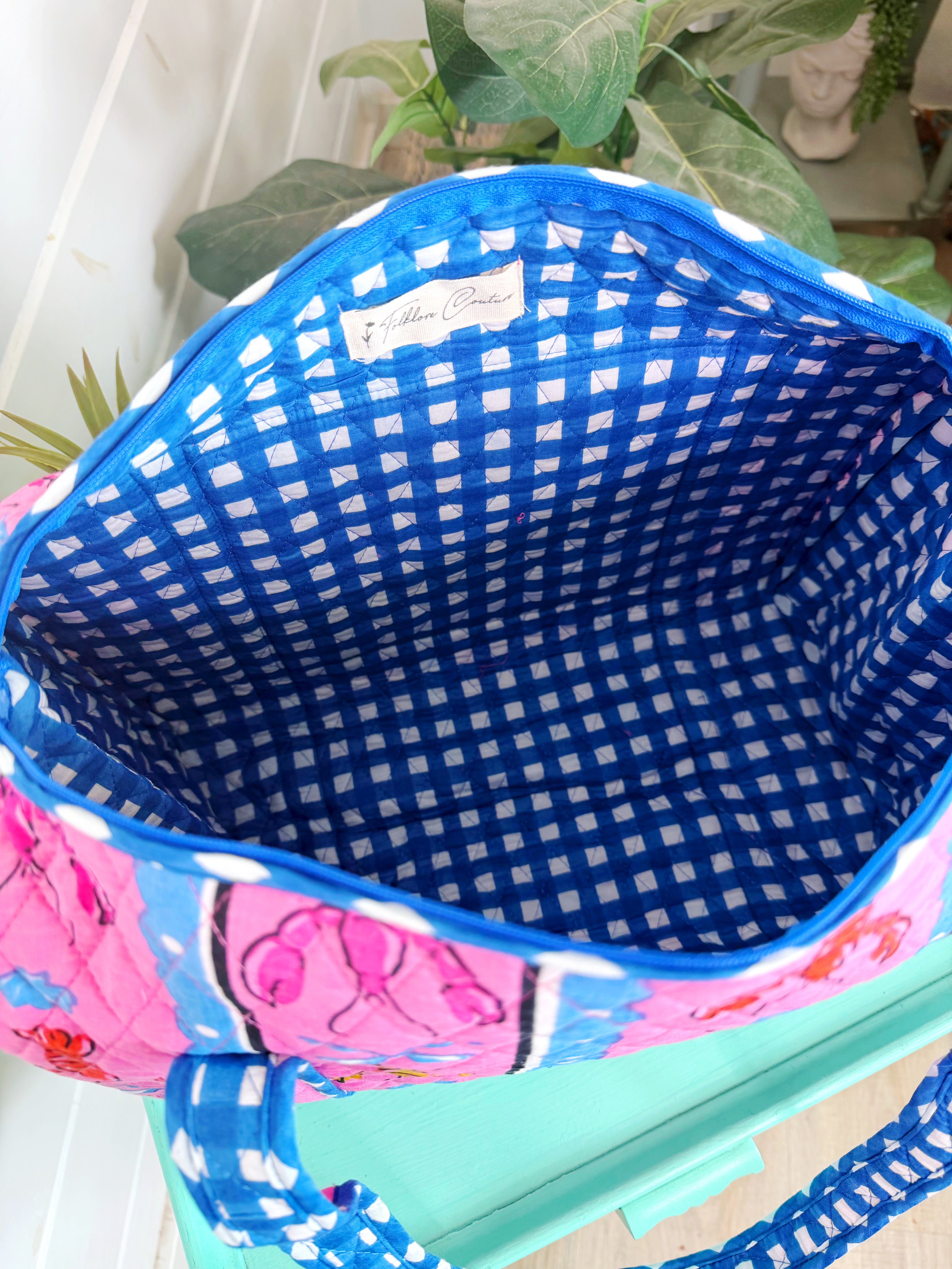 Quilted Mini Duffle Bag - Pink Lobster