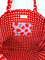 Quilted Cotton Reversible Large Tote Bag - Light Pink Strawberry Print