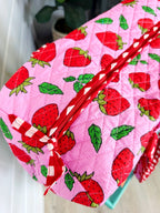 Quilted Weekender Duffle Overnight Bag - Light Pink Strawberry Print