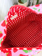 Quilted Weekender Duffle Overnight Bag - Light Pink Strawberry Print