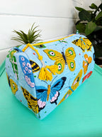 Quilted Makeup Cosmetics Toiletry Bag - Blue Butterfly Print