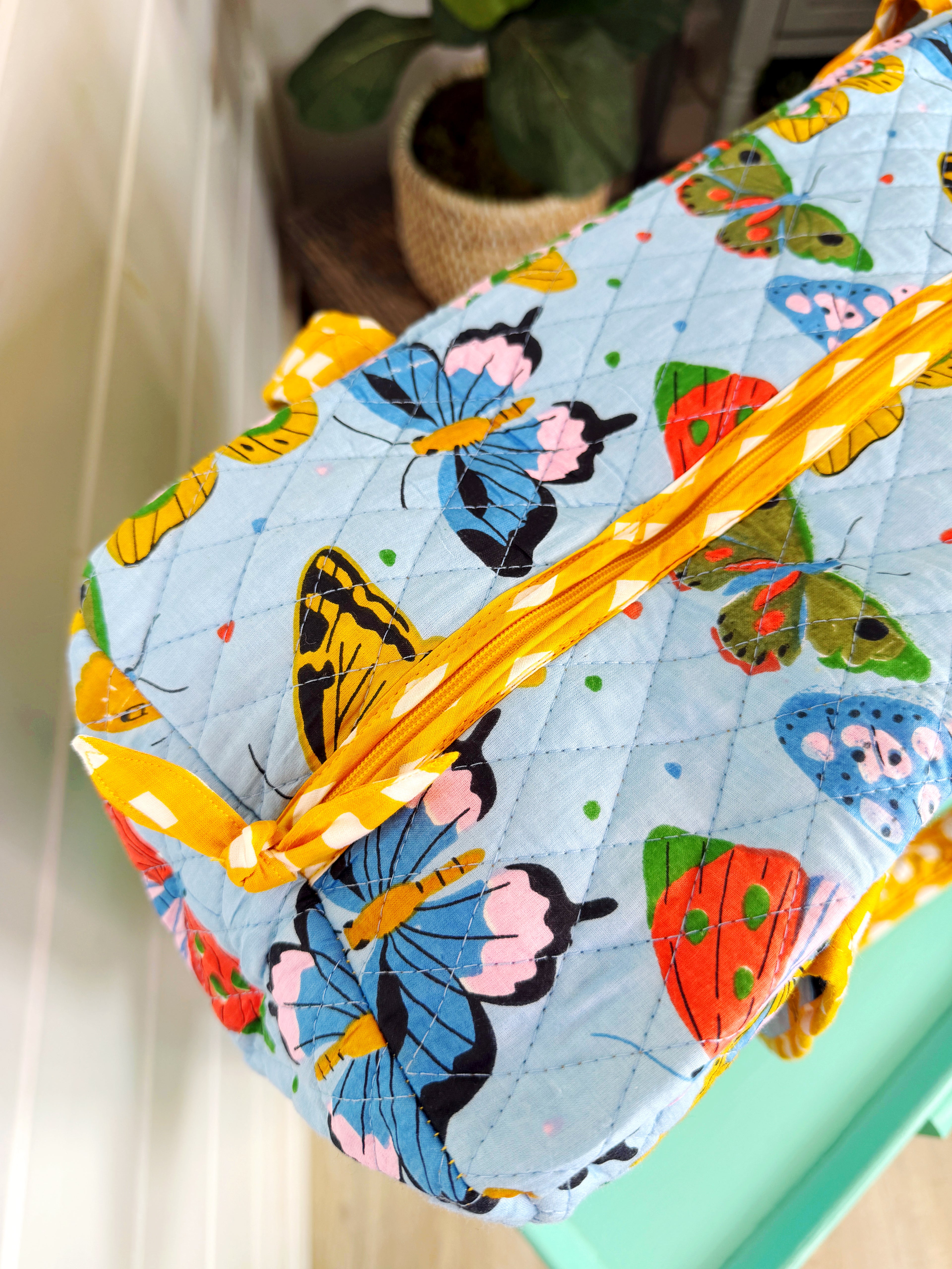 Quilted Overnight Bag - Blue Butterfly Print