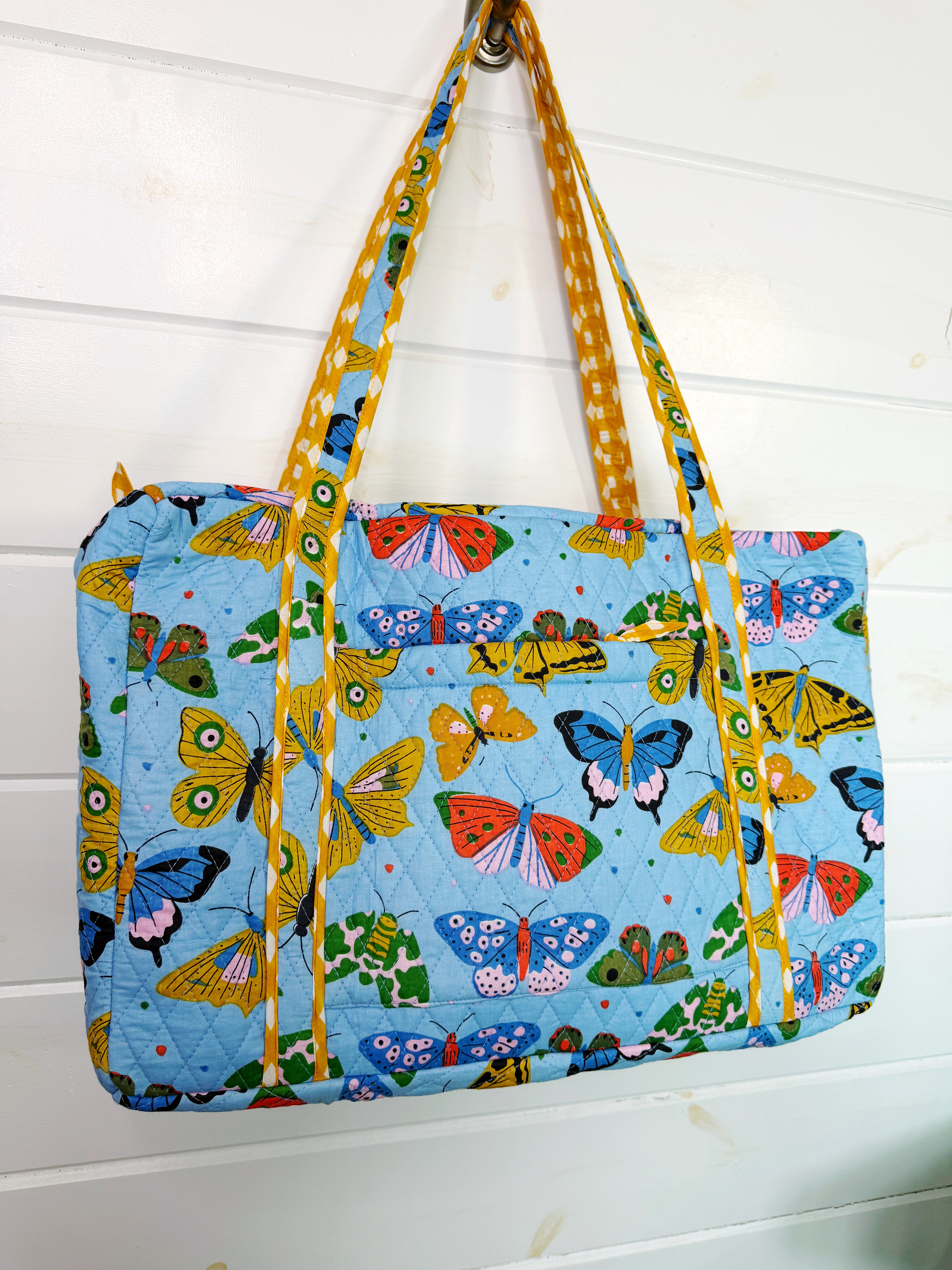 Quilted Overnight Bag - Blue Butterfly Print