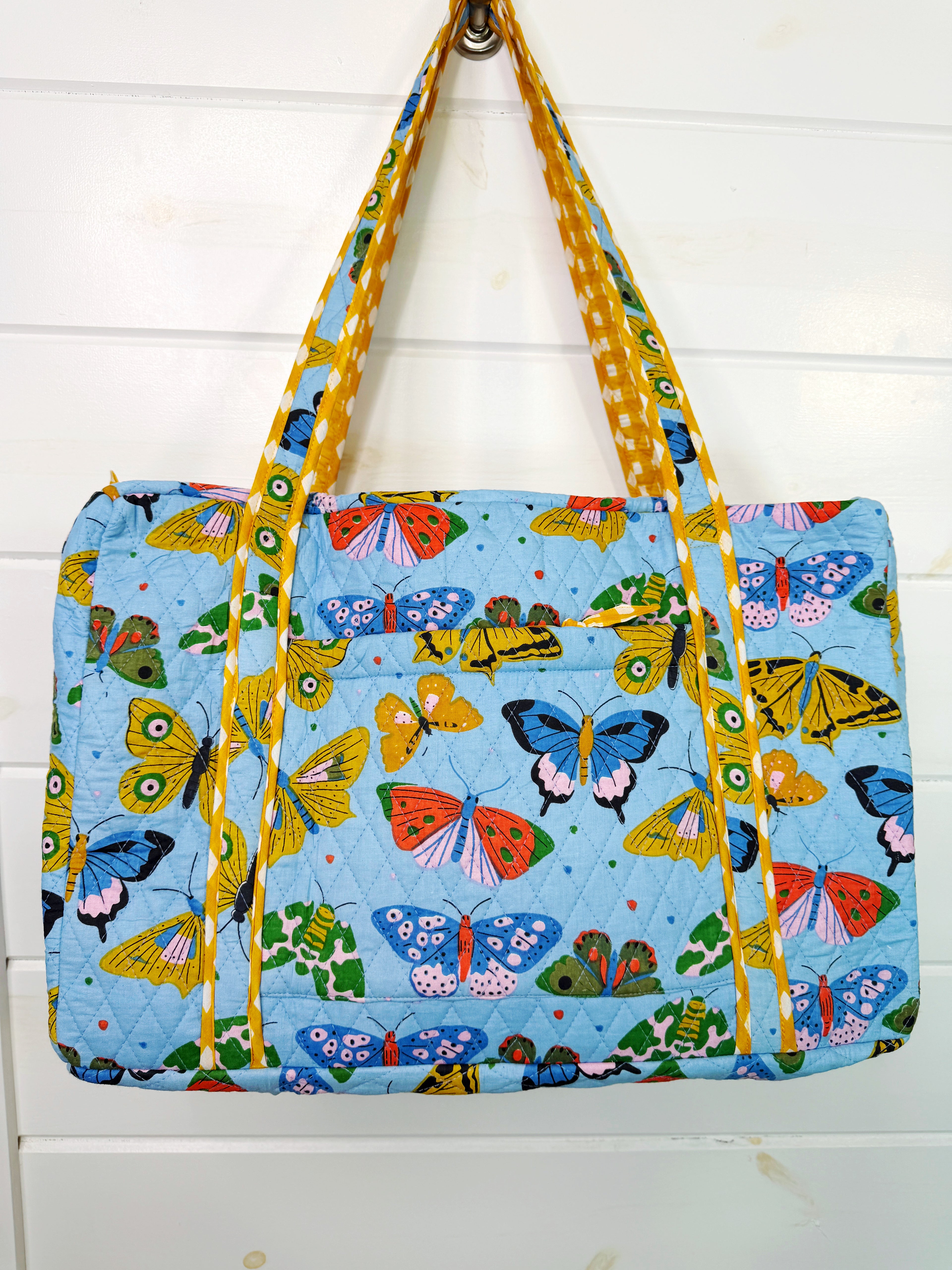 Quilted Overnight Bag - Blue Butterfly Print