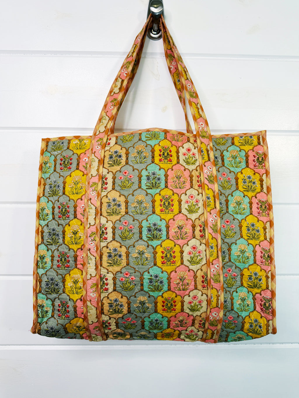 Large Quilted Travel Tote Bag - Vintage Boho Floral