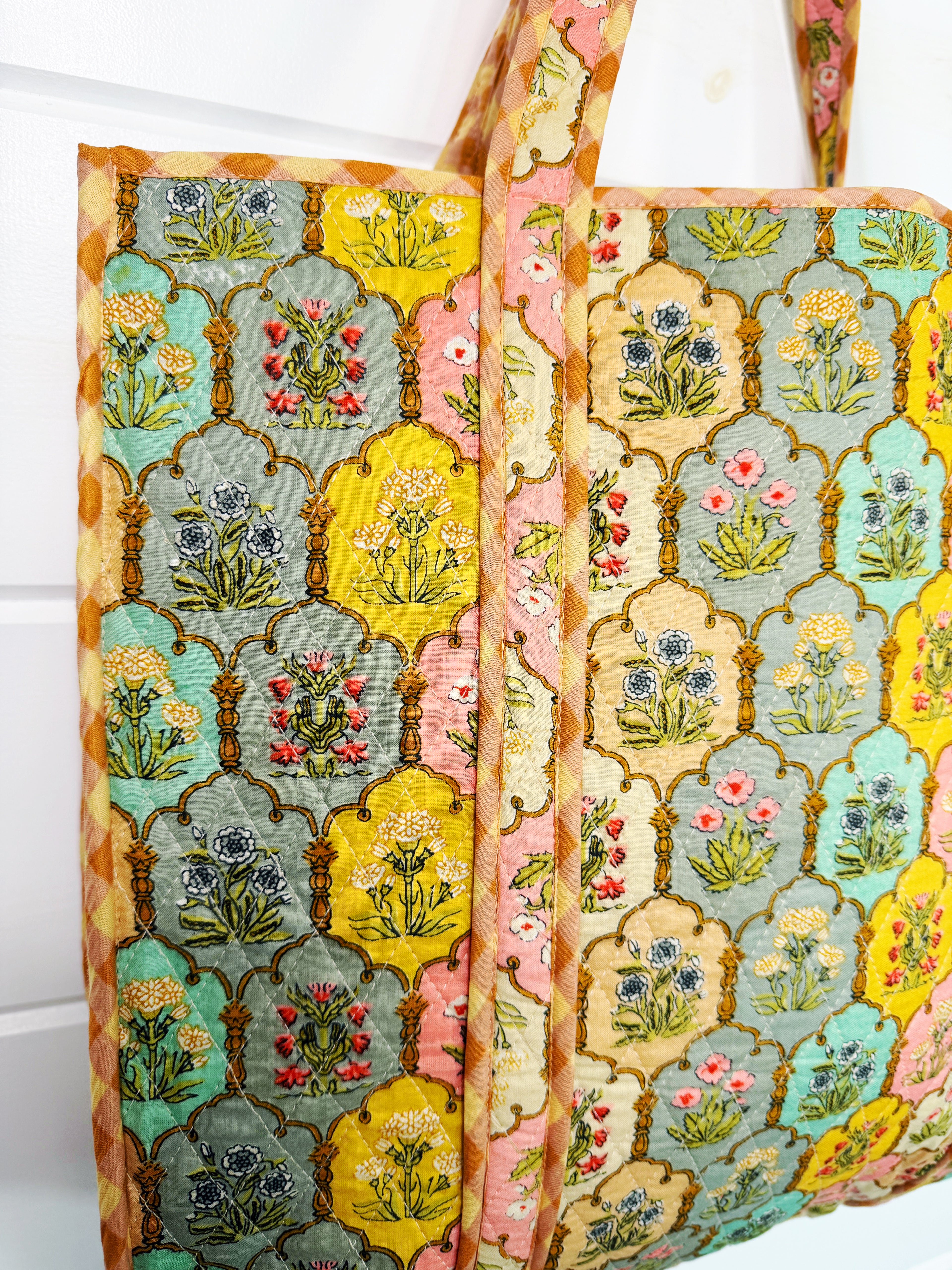 Large Quilted Travel Tote Bag - Vintage Boho Floral