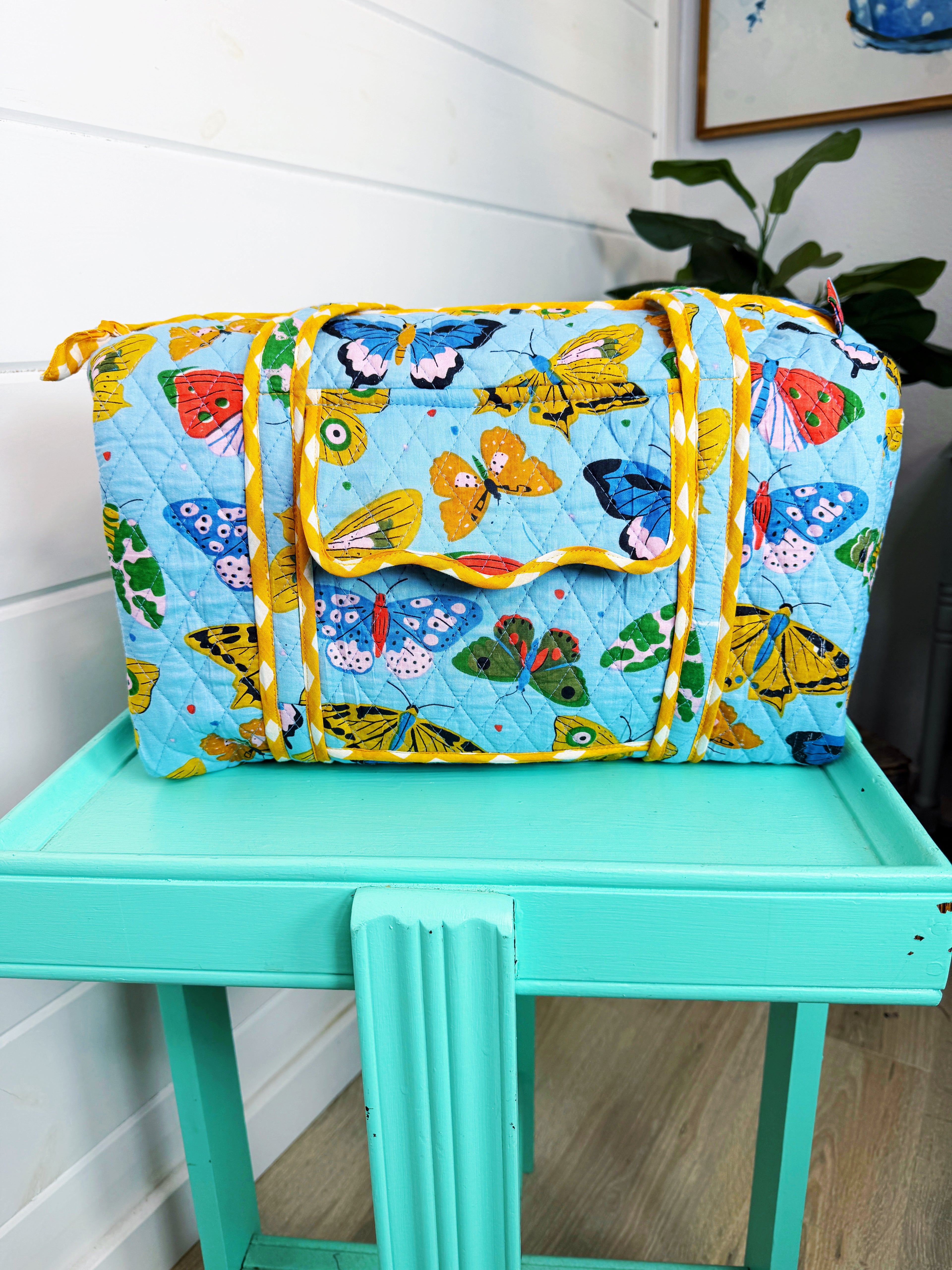 Quilted Mini Duffle Bag - Blue Butterfly