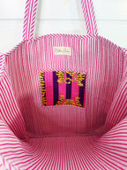Quilted Cotton Reversible Large Tote Bag - Pink and Purple Tiger Striped