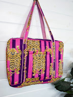 Quilted Weekender Duffle Overnight Bag - Pink and Purple Tiger Striped