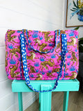 Quilted Weekender Duffle Overnight Bag - Pink and Blue Tiger Print