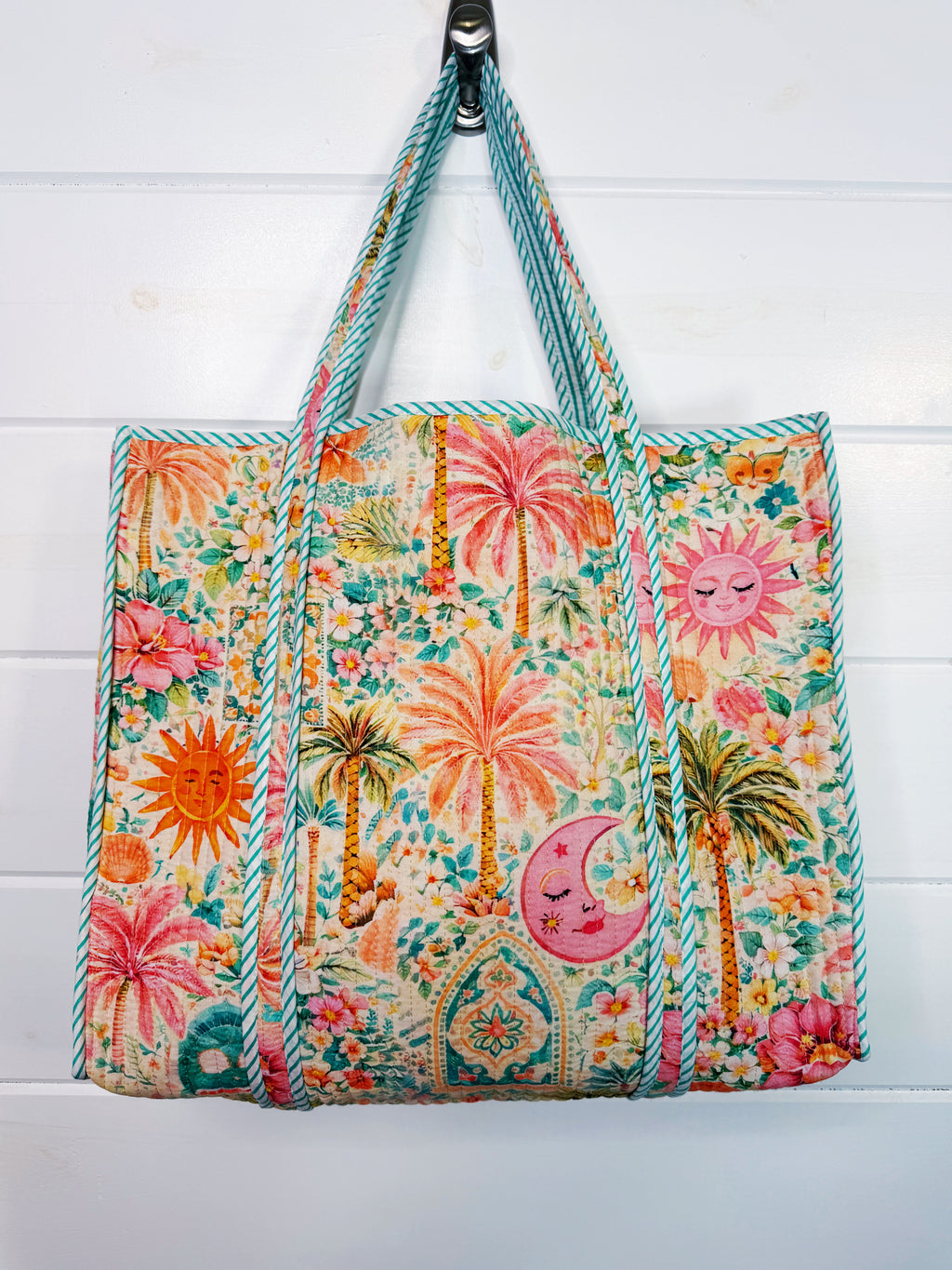 Quilted Cotton Reversible Large Tote Bag - Golden Paradise