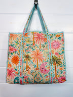 Quilted Cotton Reversible Large Tote Bag - Golden Paradise