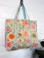 Quilted Cotton Reversible Large Tote Bag - Golden Paradise