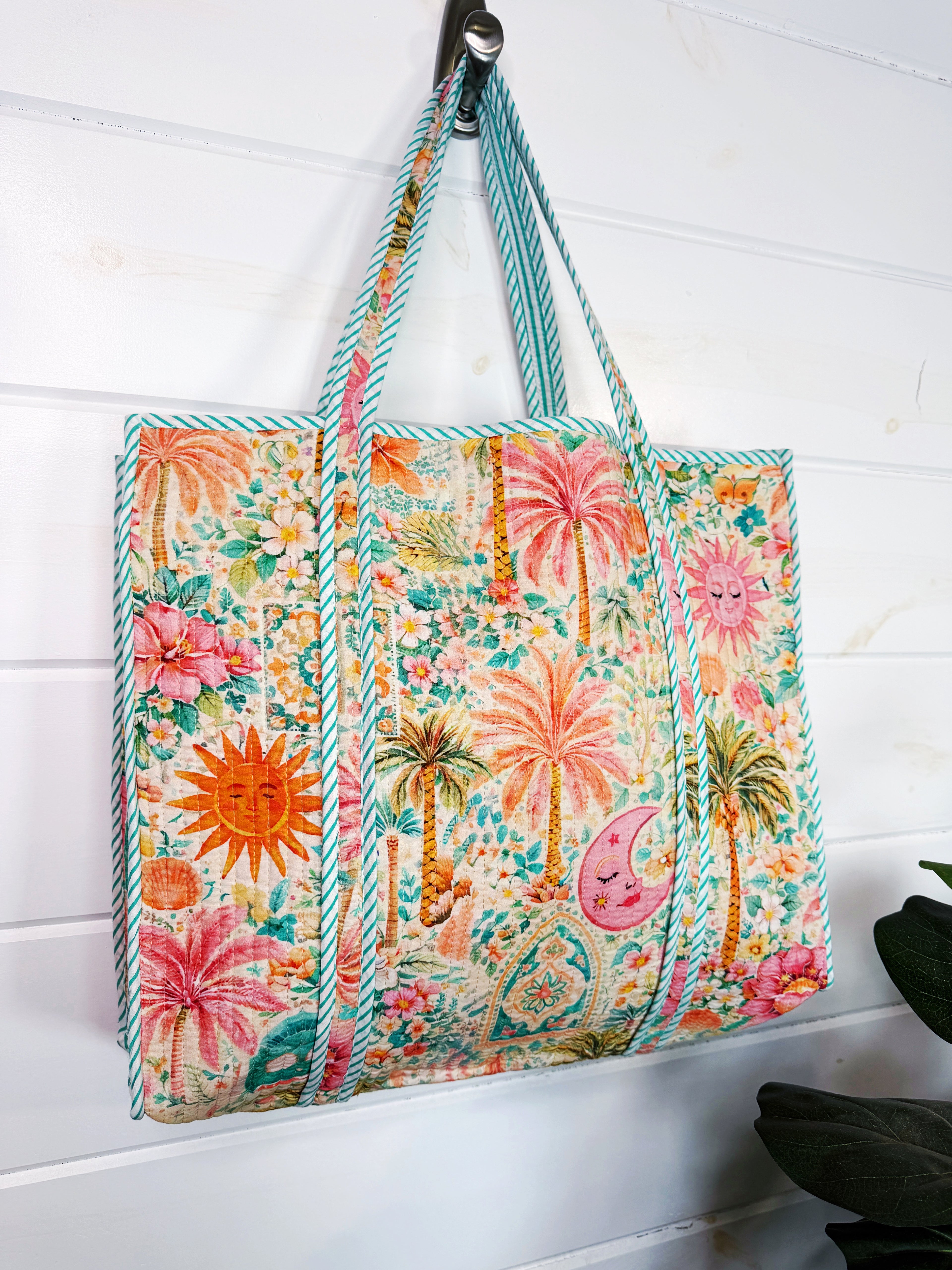 Quilted Cotton Reversible Large Tote Bag - Golden Paradise
