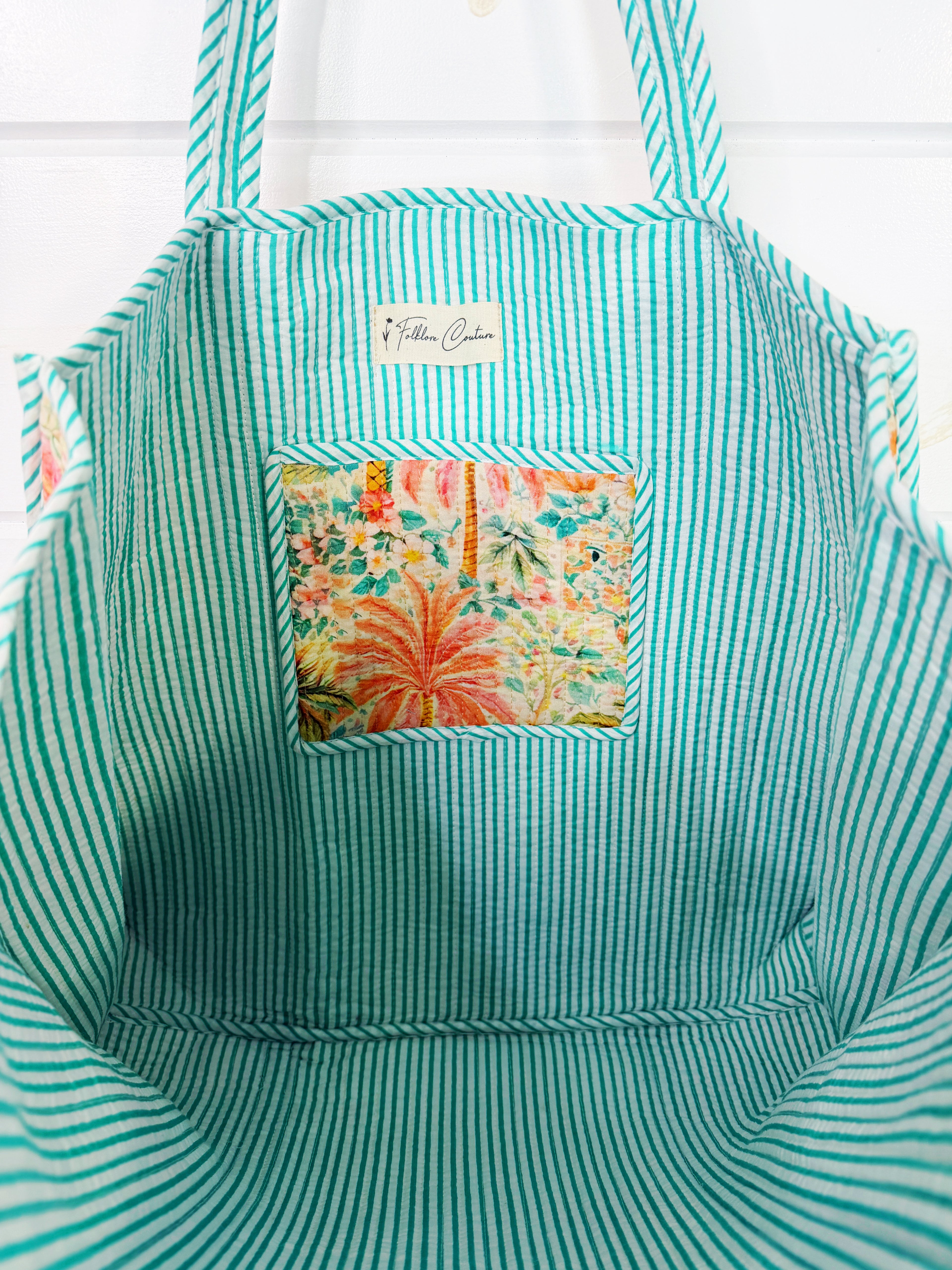 Quilted Cotton Reversible Large Tote Bag - Golden Paradise