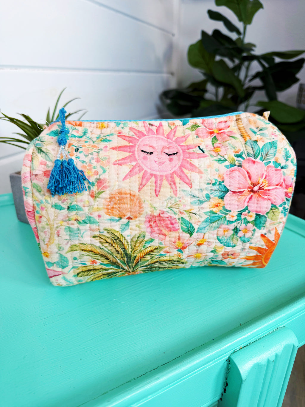 Quilted Makeup Cosmetics Toiletry Bag - Golden Paradise