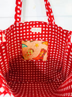 Quilted Cotton Reversible Large Tote Bag - Peach Cowboy Boot Print