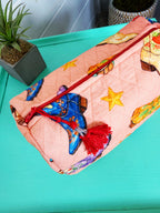 Quilted Makeup Cosmetics Toiletry Bag - Peach Cowboy Boot Print