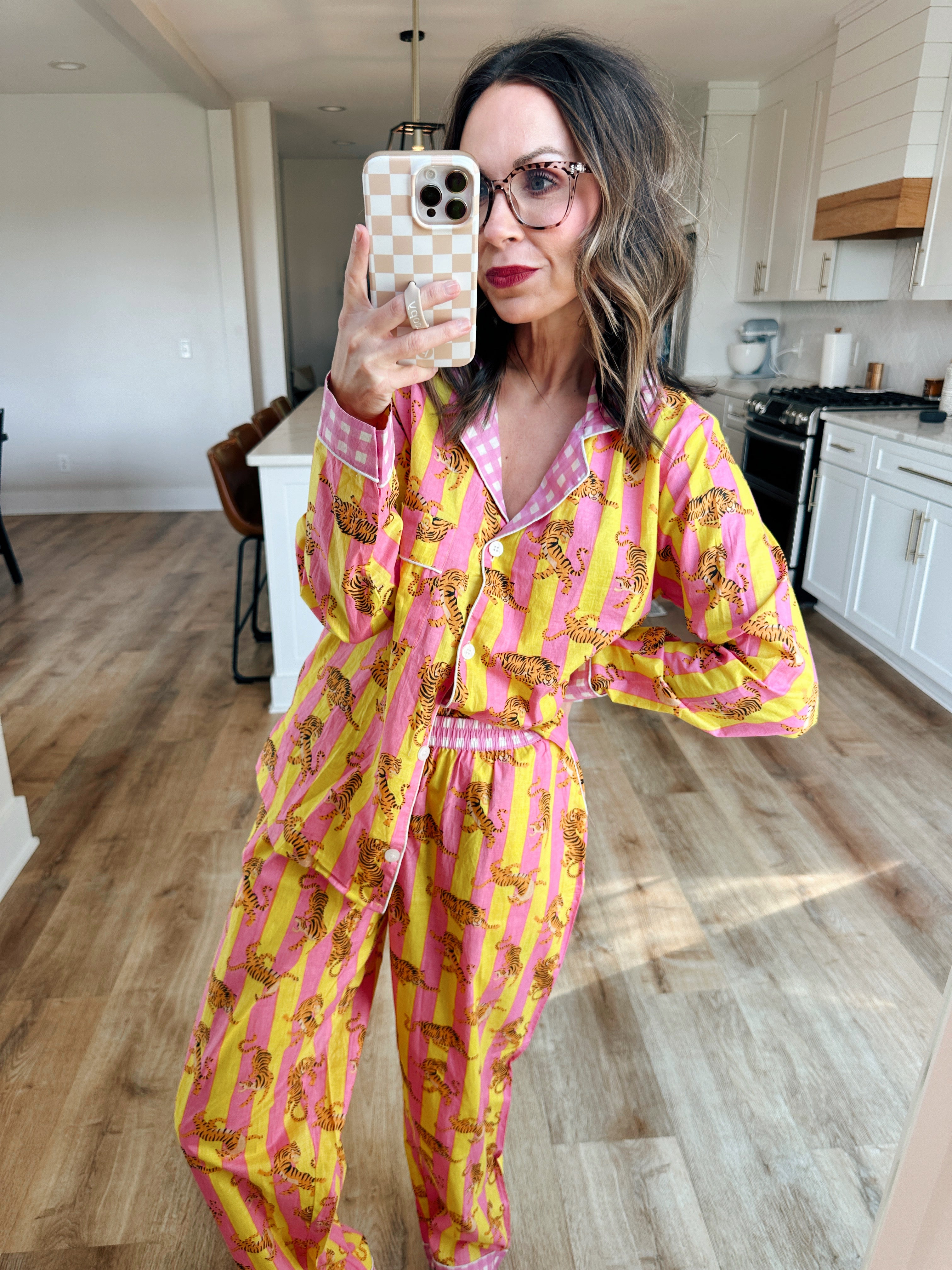 Women's Cotton Pajama Set - Lemonade Tiger Print