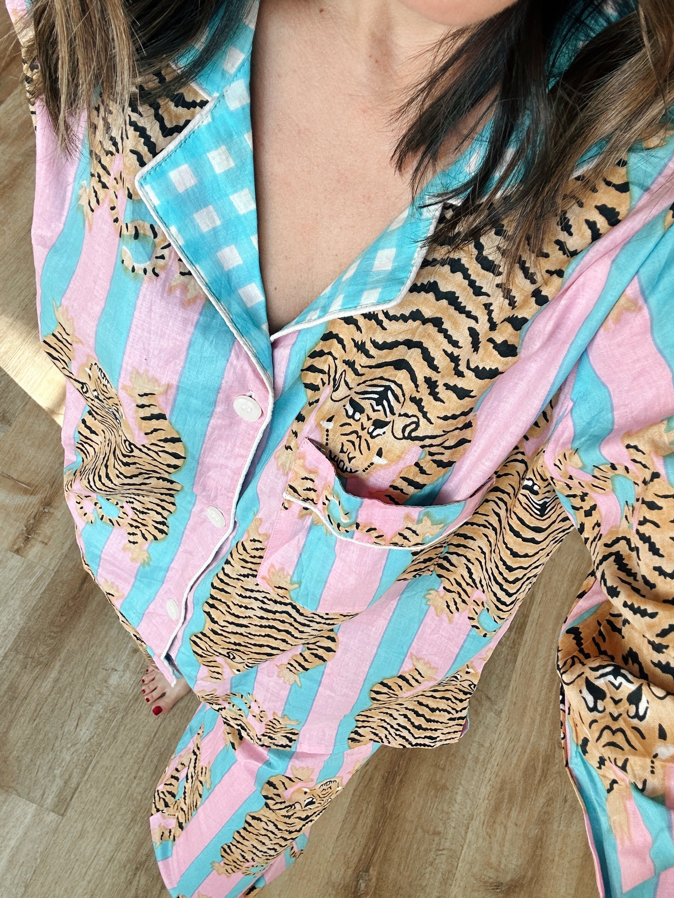 Women's Cotton Pajama Set - Cotton Candy Tiger Print