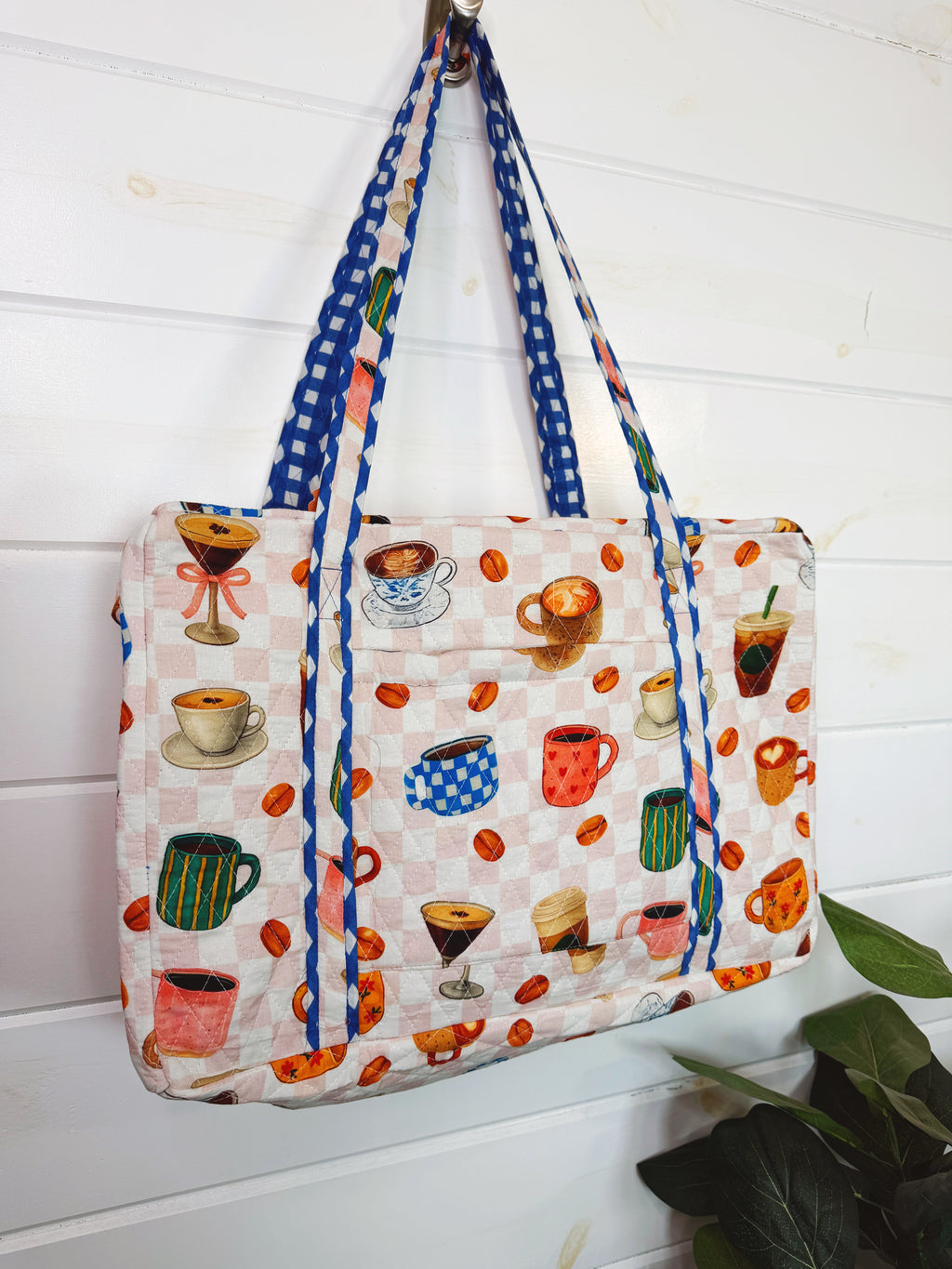 Quilted Weekender Duffle Overnight Bag - Coffee Shop Print