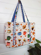 Quilted Weekender Duffle Overnight Bag - Coffee Shop Print