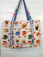 Quilted Weekender Duffle Overnight Bag - Coffee Shop Print