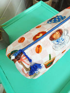 Quilted Makeup Cosmetics Toiletry Bag - Coffee Shop Print
