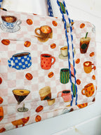 Quilted Weekender Duffle Overnight Bag - Coffee Shop Print