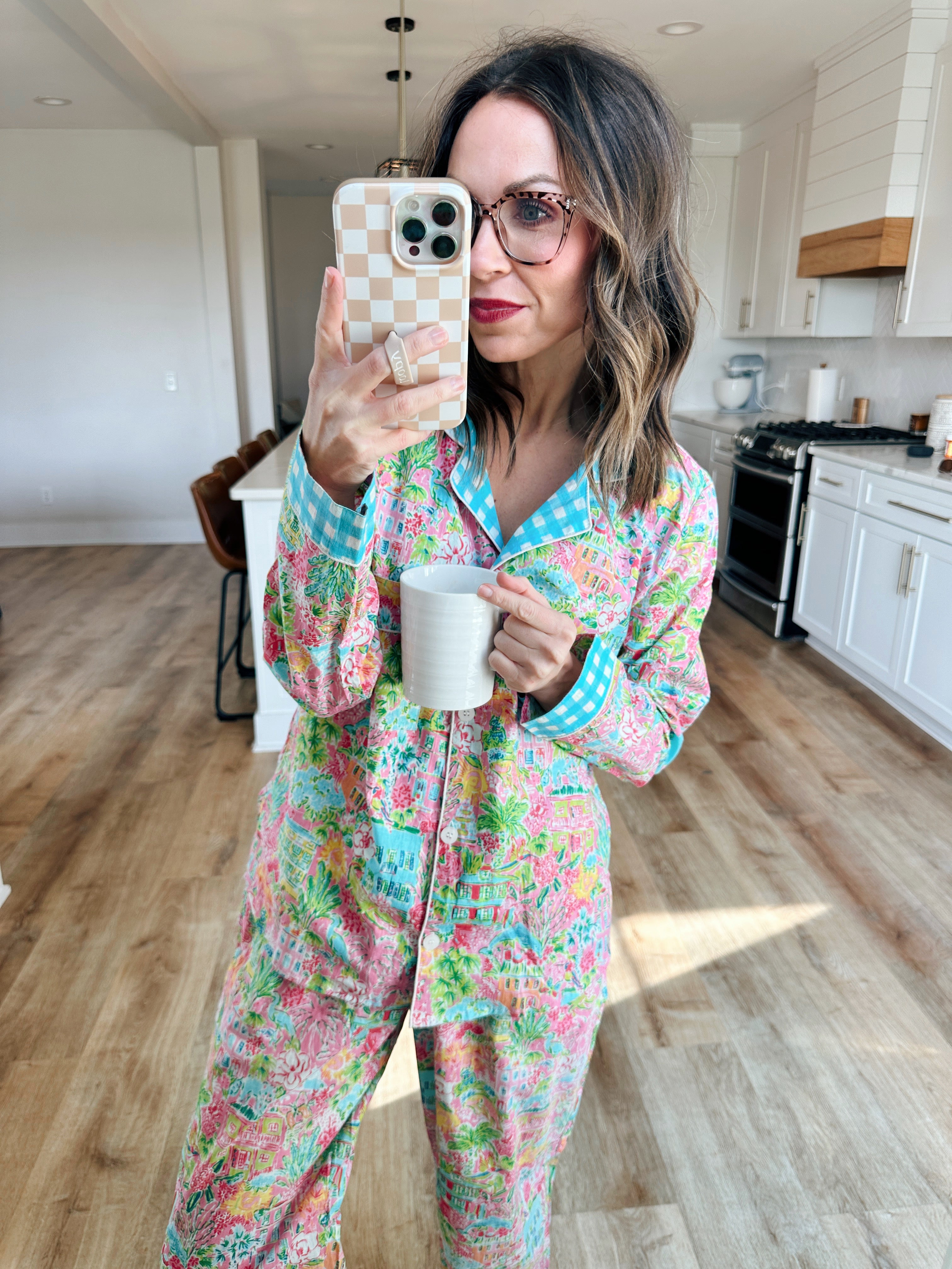 Women's Cotton Pajama Set - Pink Southern Town Print