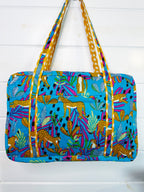Quilted Weekender Duffle Overnight Bag - Aqua Tropical Jaguar