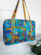 Quilted Weekender Duffle Overnight Bag - Aqua Tropical Jaguar