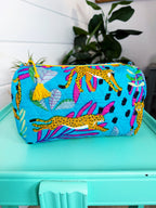 Quilted Makeup Cosmetics Toiletry Bag - Aqua Tropical Jaguar