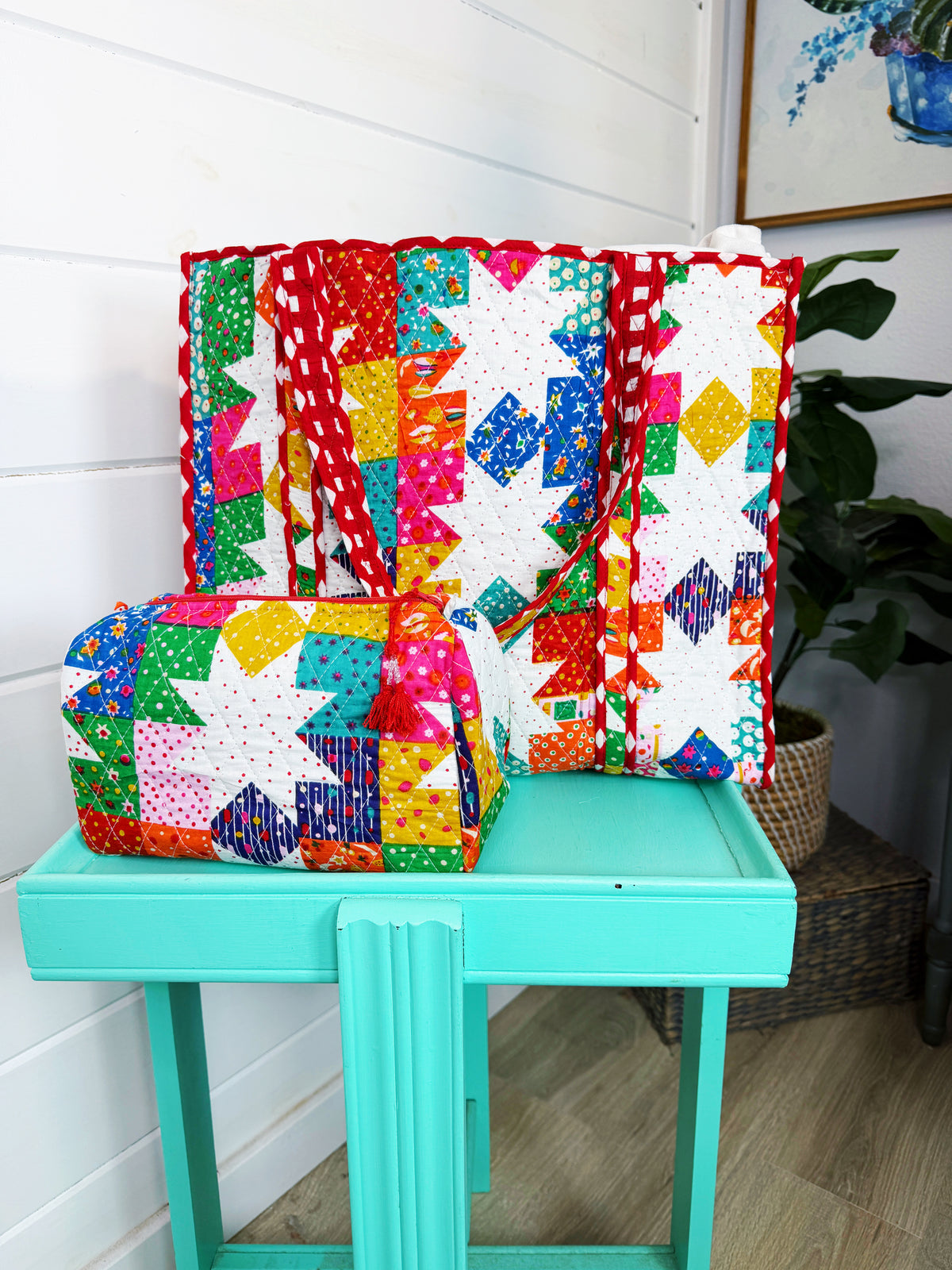 Quilted Cotton Reversible Large Tote Bag - Granny Chic