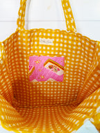 Quilted Cotton Reversible Large Tote Bag - Pink Mahjong