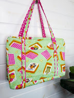 Quilted Weekender Duffle Overnight Bag - Pistachio Mahjong