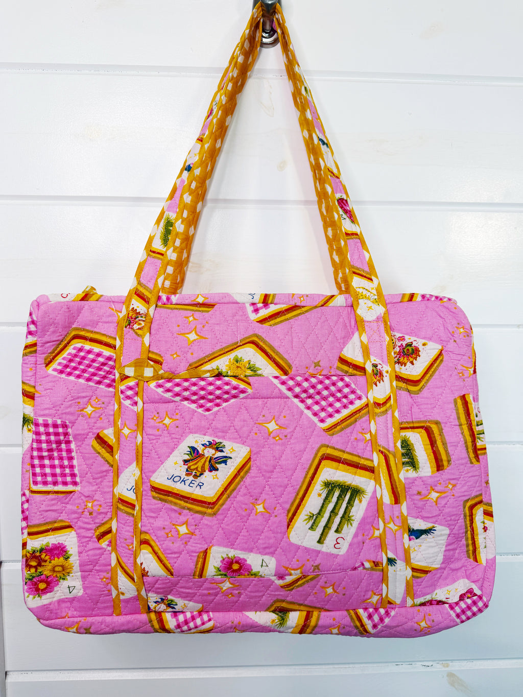 Quilted Weekender Duffle Overnight Bag - Pink Mahjong